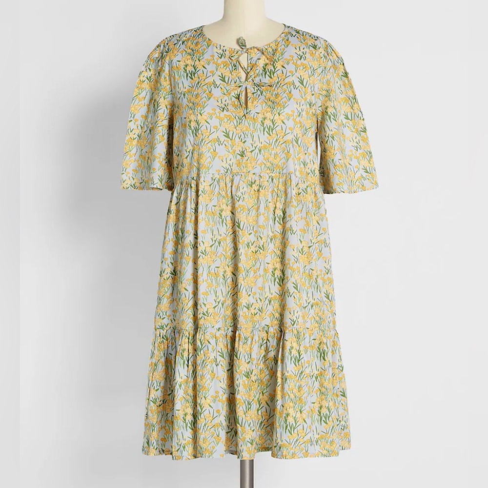 Modcloth Yellow and Light Blue Floral Midi Dress